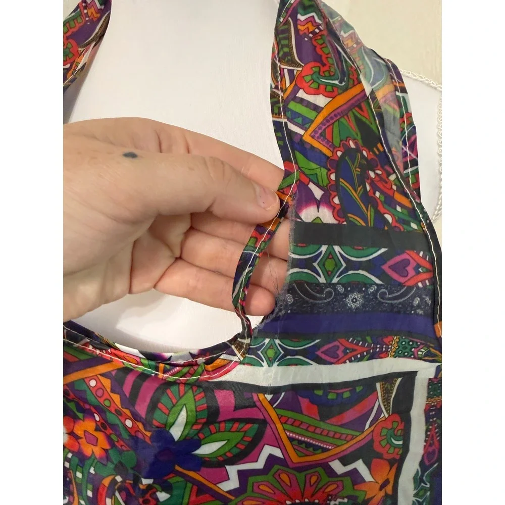 Johnny Was California Reusable Tote Bag Multicolor Paisley Floral Foldable Nylon